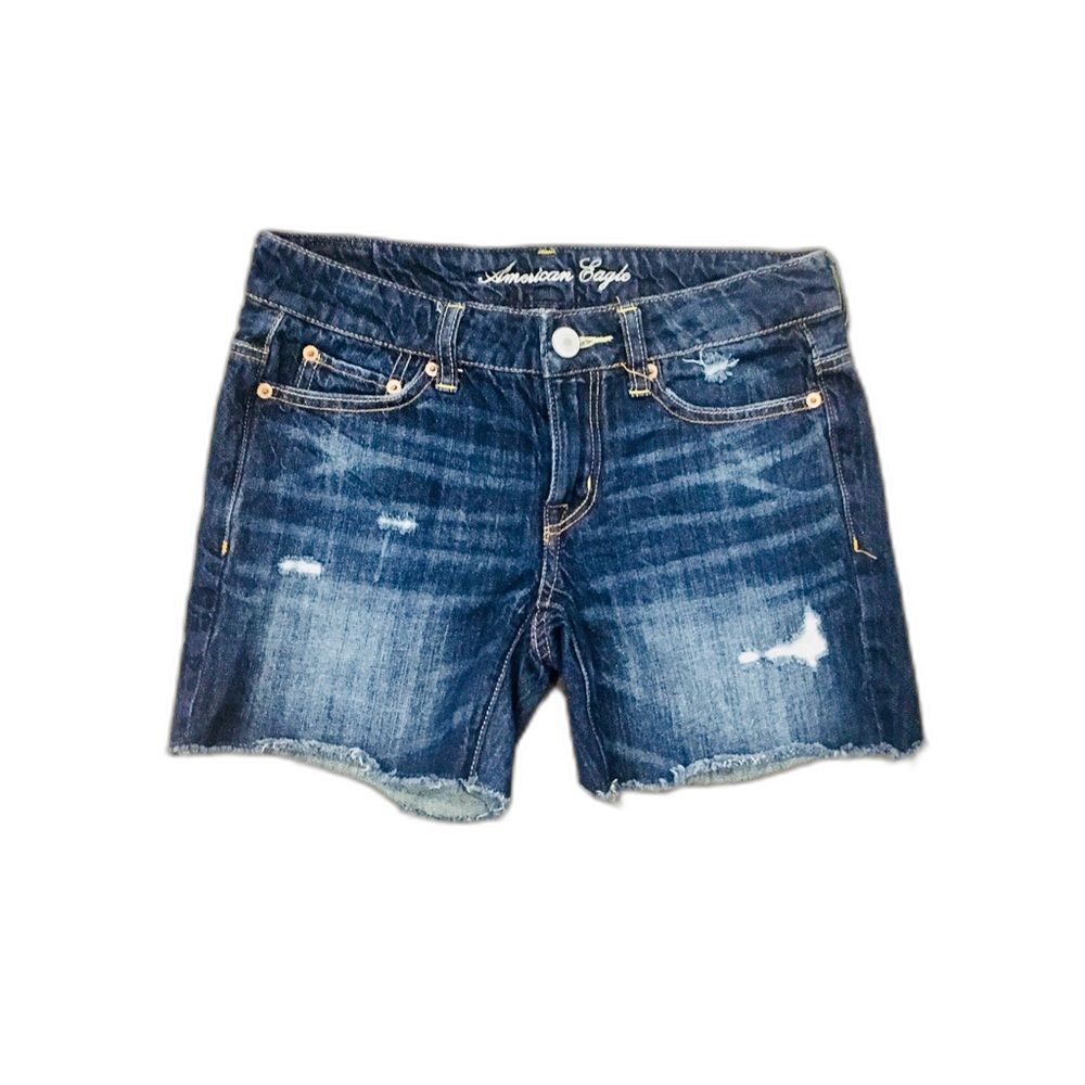 American Eagle Jean Shorts Size 00 Distressed Frayed Hem Low Rise Denim